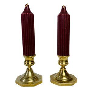 Solid Brass Short Candlestick Candle Holder Set of 2 Octagon Base VTG Party Home